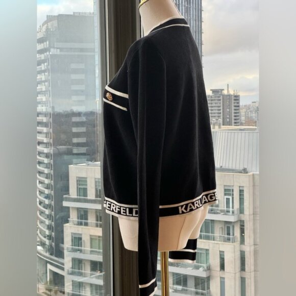 🆕 KARL LAGERFELD 🧿 NWT Classic Cardigan with Logo Embroidery & Buttons, Sz M - Picture 8 of 13